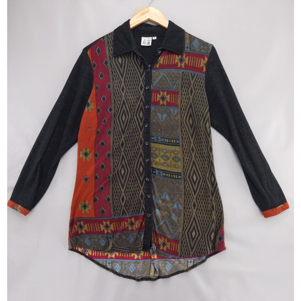 Parsley & Sage Button Down Tunic Womens Medium Multi Patchwork Geometric Print